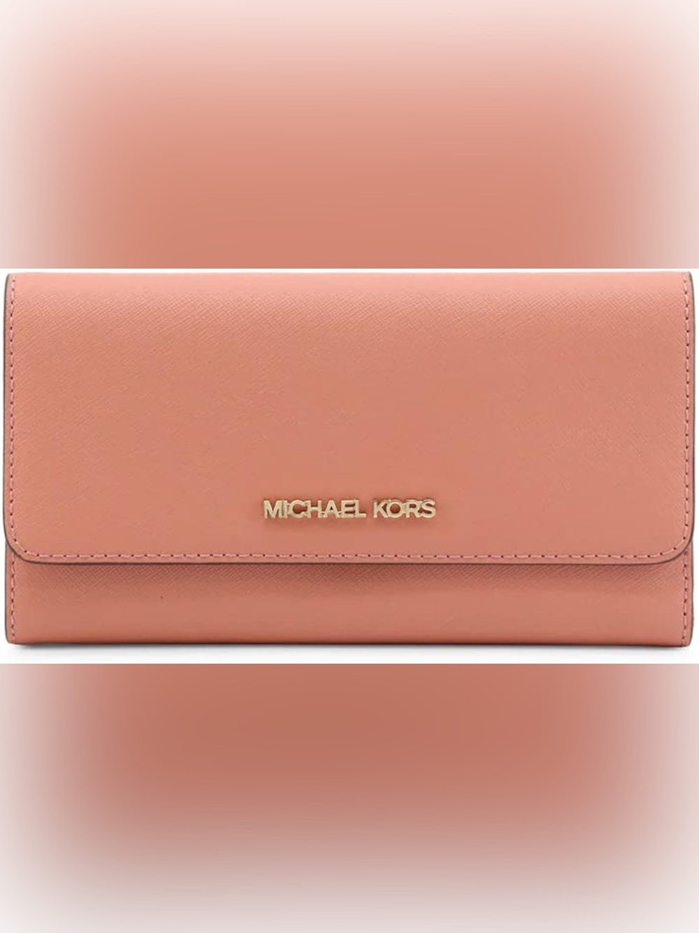 Michael Kors Coral Pink Continental Wallet with Gold Logo